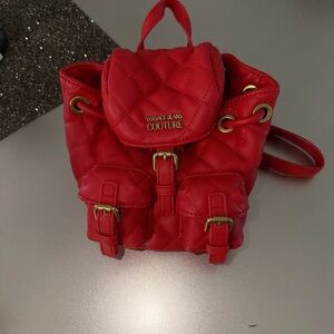 Versace Jeans Couture Red Quilted Mini Backpack with Gold Hardware